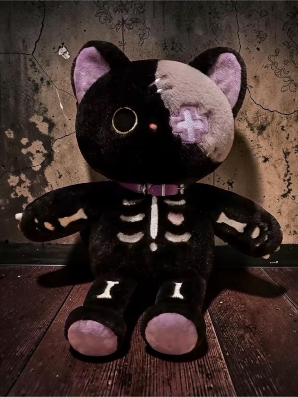 Black & Lavender Skeleton Kitty Plush